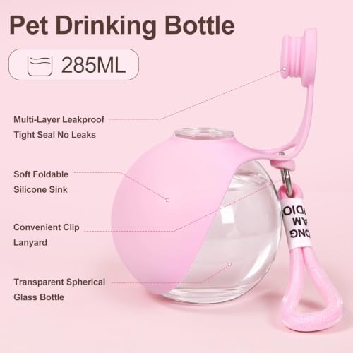 Spherical Portable Dog Water Bottle - Leak-Proof Travel Water Bowl for Pets, BPA-Free Plastic & Food-Grade Stainless Steel, Lightweight for Walking, Hiking, Outdoor (Transparent - Plastic) - Image 2