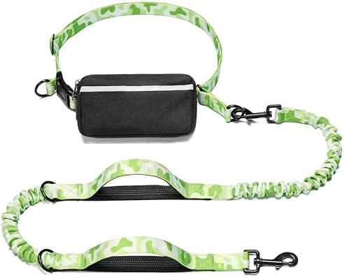 iYoShop Hands Free Dog Leash with Zipper Pouch, White-Green Mix, Large by iYoShop