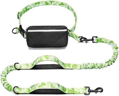 iYoShop Hands Free Dog Leash with Zipper Pouch, White-Green Mix, Large by iYoShop