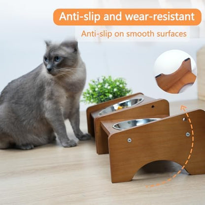 Elevated Stainless Steel Raised Food and Water Bowls, 15 Tilted Anti Vomiting, Dishwasher Safe, Non-Slip, Suitable for Cats and Puppies (Brown) - 2 Pack - Image 5