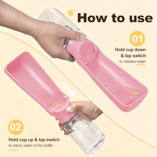 Foldable Dog Water Bottle, 19 oz Leak Proof Portable Dispenser (Pink) - Image 3