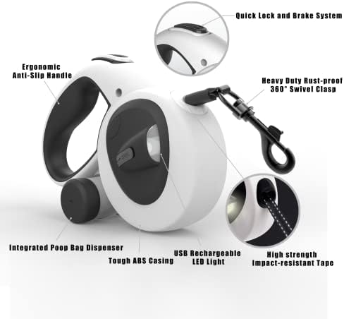 4-in-1 Retractable Dog Leash with LED Light & Dispenser & Poop Bags - Image 2
