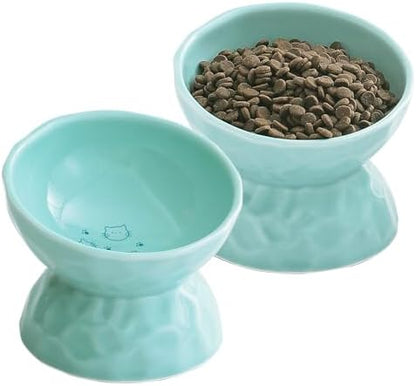 Ceramic Tilted Raised Cat Bowls, Elevated Cat Food and Water Bowl Set by OMAYKEY