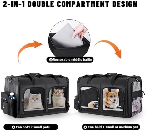 Cat Carrier for 2 Cats,Double Cat and Dual Dog Carrier Large for Two Pets - Image 3