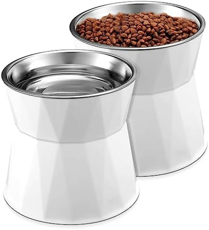 Lallisa 2 Pcs Elevated Cat Bowls Adjustable Raised Cat Feeder Non Slip Food Water with Stand Safe Stainless Steel Bowls with Pet Food Stand for Pets Feeding Eating(White) by Lallisa