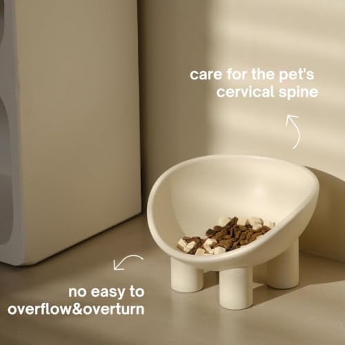 WENSHUO Elevated Cat Bowl, Ceramic Cat Food Bowl, 7 x 6.65 in, Matte Crème - Image 3