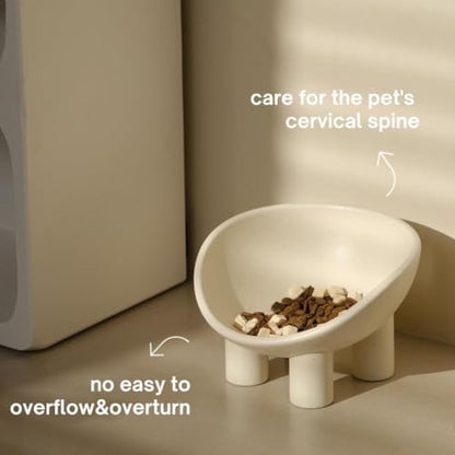WENSHUO Elevated Cat Bowl, Ceramic Cat Food Bowl, 7 x 6.65 in, Matte Crème - Image 3