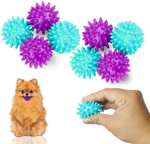 Spiky Dog Ball 1.8 Inch Squeaky Toy for Small Dogs Aggressive Chewers Puppy Teething Toys Dog Spike Ball for Training and Teeth Cleaning - 8 Pack by PetitePaws