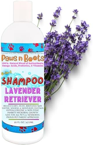 6-in-1 Dog Shampoo - Fast Relief for Allergies, Dry, Itchy, Skin. Premium & Beneficial Ingredients to Repair and Nourish The Skin/Coat. 100% Natural, Organic, Plant-Based, Lavender-Retriever by PawsnBoots