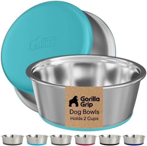 GORILLA GRIP Dog Bowls, Food Grade Stainless Steel, 2 Set, 2 Cup, Turquoise by GorillaGrip