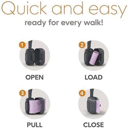 Pet Genie - On-the-Go Dog Poop Bag Dispenser for Leash - Compact & Easy to Use Device for Pet Supplies with 2-Point Secure Attachment, Includes 1 Roll (15 count) of Scented Poop Bags, (Lavender Scent)