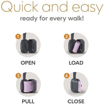 Pet Genie - On-the-Go Dog Poop Bag Dispenser for Leash - Compact & Easy to Use Device for Pet Supplies with 2-Point Secure Attachment, Includes 1 Roll (15 count) of Scented Poop Bags, (Lavender Scent)