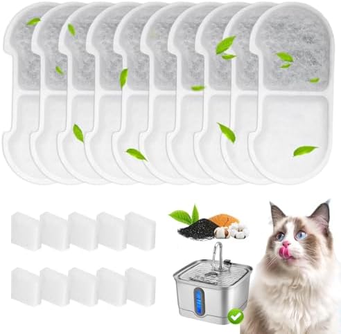10+10 Pack Replacement Filters Compatible with SEIRMEP 101oz/3L Stainless Steel Cat Water Fountain, Includes 10 Filters & 10 Sponges by Unknown