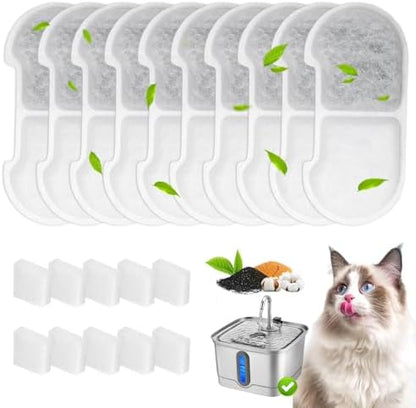 10+10 Pack Replacement Filters Compatible with SEIRMEP 101oz/3L Stainless Steel Cat Water Fountain, Includes 10 Filters & 10 Sponges by Unknown
