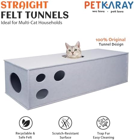 PETKARAY Cat Tunnel, Original Cat Hideaway Cave for Indoor Cats, Large Kitten Play Tubes and Tunnels, Soft Felt Cat Toy with Interactive Peek Hole， Grey Straight - Image 2