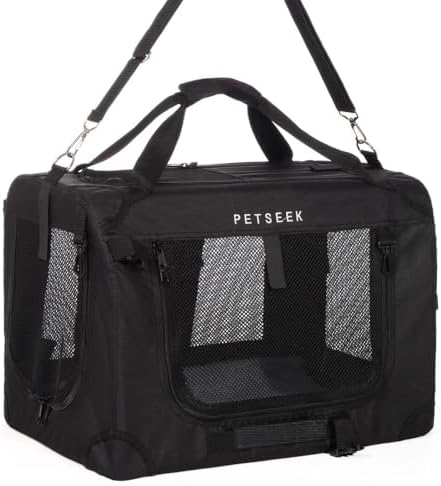Large Cat Carrier, Portable Soft Sided Road Car Carrier, for Small Dog or Big Cats, 20"x13"x13" Outside Folding Comfortable Design, Black by Petseek