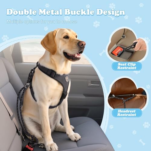 Pawaboo Dog Seatbelt for Car, Reflective Rope with Heavy Duty Buckle, Black - Image 2