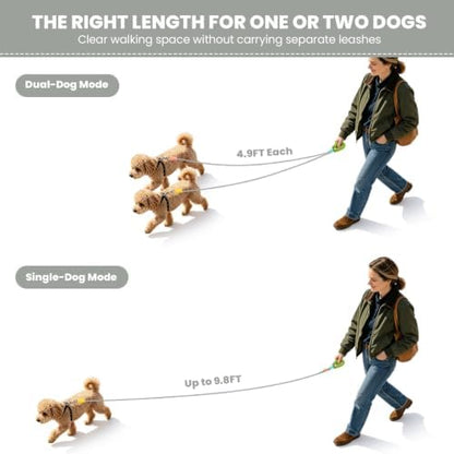 Double Dog Leash, Hands Free Dog Leash Set w/Sponge Handle, Adjustable 4.9-9.8ft for Walking Jogging Running Training, Multifunctional Handheld Crossbody Waist for Small Medium Dogs - Image 6