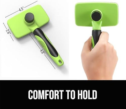 Self Cleaning Slicker Brush for Dogs& Cats, Skin Friendly Grooming Brush for Shedding Long&Short Haired Dogs& Cats, Deshedding Pet Supplies Accessories, Green - Image 2