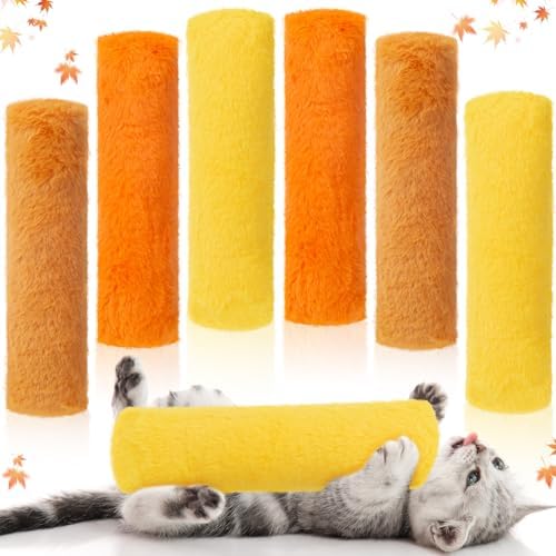 Civaner 6 Pcs Fall Cat Kicker Toys, Autumn Cat Catnip Toy for Indoor Orange Yellow Gold 10.6 Inch Long Fall Kitten Kicker Stick Catnip Toy with Crinkle Sound Soft Plush Kitten Pillow for Chew Exercise by Civaner