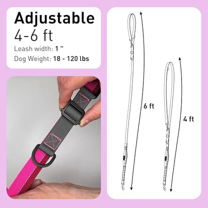 Cross Body Dog Leash - Waist or Shoulder Leash for Walking and Hiking with Medium and Large Dogs, Adjustable 4 to 6 FT Outdoor Bungee Lead with Traffic Handle by Nuvuq (18-120 lbs, Pink) - Image 2