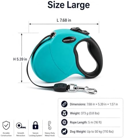 Retractable Dog Leash Hands-Free Adjustable Length 16ft with Safety Lock Durable Nylon Belt for Small Medium Large Dogs Easy Walk Training Portable Dog Leash Blue L - Image 6