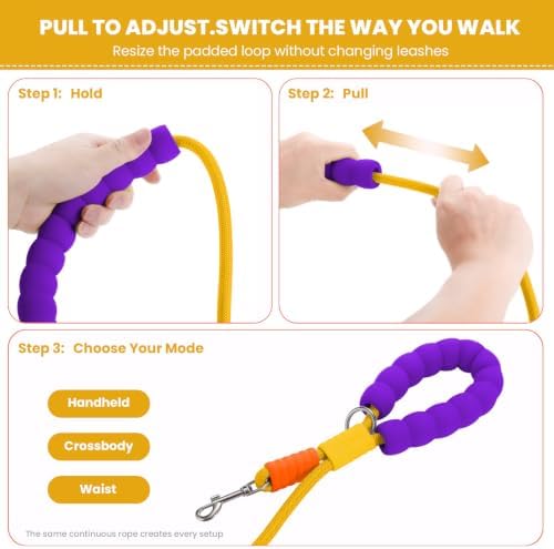 Double Dog Leash, Hands Free Dog Leash Set w/Sponge Handle, Adjustable 4.9-9.8ft for Walking Jogging Running, Multifunctional Handheld Crossbody Waist for Small Medium Dogs - Image 3