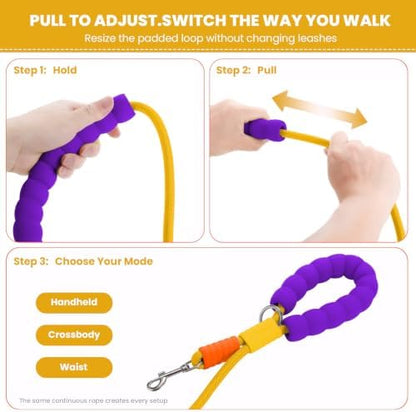 Double Dog Leash, Hands Free Dog Leash Set w/Sponge Handle, Adjustable 4.9-9.8ft for Walking Jogging Running, Multifunctional Handheld Crossbody Waist for Small Medium Dogs - Image 3