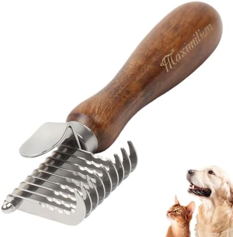 Dog Dematting Comb with Wooden Handle Undercoat Rake for Dogs by Histotree