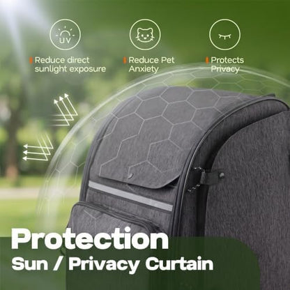 Premium Dog & Cat Carrier Backpack for Travel, Hiking & Vet Visits - Solid Durable Pet Backpack with Breathable Mesh, Safety Strap, Anti-Anxiety Curtain & Storage Pockets (Dark Gray) - Image 4