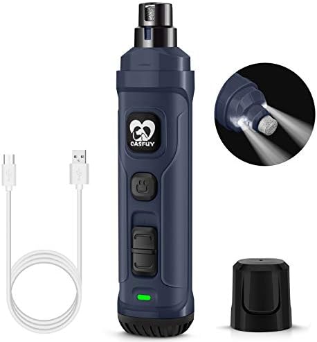 Casfuy Dog Nail Grinder with 2 LED Light - New Version 2-Speed Powerful Electric Pet Nail Trimmer Professional Quiet Painless Paws Grooming & Smoothing for Small Medium Large Dogs and Cats (Blue) by casfuy