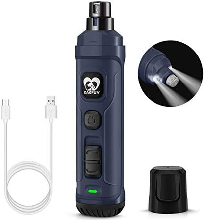Casfuy Dog Nail Grinder with 2 LED Light - New Version 2-Speed Powerful Electric Pet Nail Trimmer Professional Quiet Painless Paws Grooming & Smoothing for Small Medium Large Dogs and Cats (Blue) by casfuy