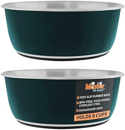 Master Pet Supply Stainless Steel Dog Bowls Set of 2 - Emerald Sea - 64 Oz by MasterPetSupply