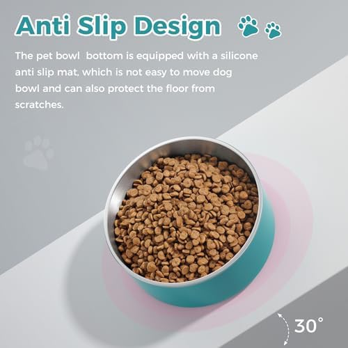 WENBOKMIN Dog Bowl, Stainless Steel Food and Water Bowl, 64oz, Lake Blue | Non Slip Quiet Bottom, Easy to Clean, Dishwasher Safe - Image 6