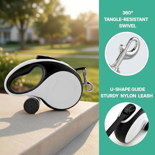 26ft Retractable Dog Leash Durable for Dog up to 110lbs, White - Image 3