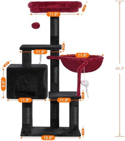 Heybly Cat Tree with Toy, 43.3 inch Cat Tower for Indoor Cats HCT004SBR - Image 4
