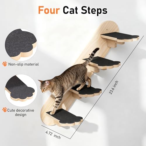 XiaZ Cat Wall Hammock Mounted Bed with 4 Climbing Steps, Modern Cats Shelves and Perches up to 30lbs, Wooden Kitten Wall Furniture for Indoor Sleeping, Playing, Climbing and Lounging (Hammock) - Image 3