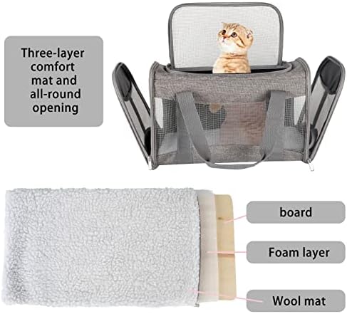 Cat Carrying Case - Pet Carrier Airline Approved, Protable and Breathable Pet Travel Carrier Removable Fleece Pad, Collapsible Cat Carrier Dog Carrier for Medium Cats Small Cats Dogs (X-Large, Grey) - Image 5
