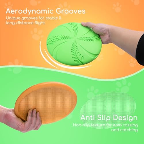 Nobleza 2 Pack Dog Flying Disc, 8in Interactive Flyer Dog Toys for Small Medium Large Dogs to Fetch, Durable Outdoor Dog Disc Toy for Long-Distance Flies and Floats on Water, Orange & Green - Image 2