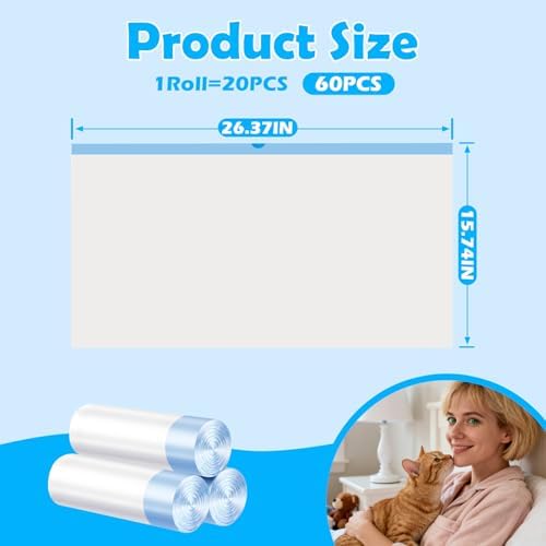 Cat Litter Bags 60 Count, 26.37"X15.74" Drawstring Close Litter Box Liners for Automatic Litter Box,Thick Cat Poop Bags,Easy to Clean,Heavy Duty Robot Bag for Self-Cleaning Box - Image 4