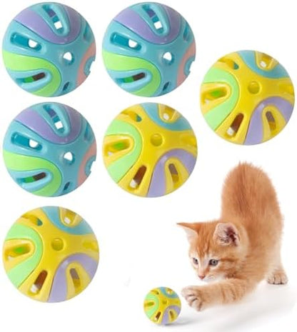 Colorful Cat Toy Balls with Bell 6PCS, Interactive Hollow Design, Plastic, Training Exercise Toy(2 in 1 B2+P2) by ANJOBIBI