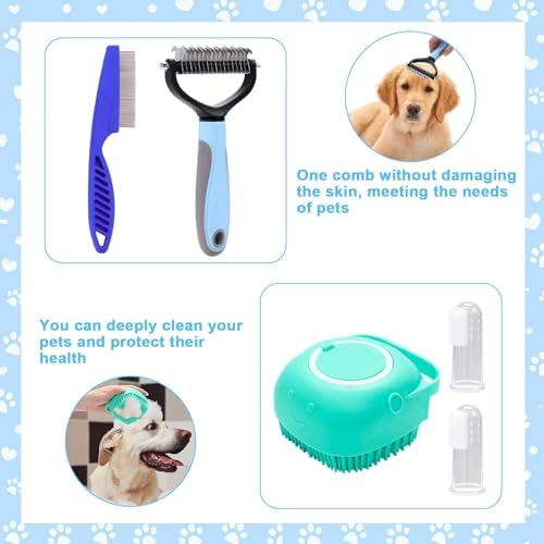 VCZONE 8 Pcs Dog Brush Grooming Kits, Includes Pet Nail Clipper and File, Flea Comb, Pet Shampoo Bath Brush, Pet Shedding Brush, Pet Dematting Comb, Silicone Toothbrush (Blue) - Image 6