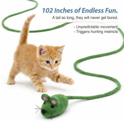 Glaciart One Felt Mouse Cat Toy – Soft Fuzzy Enrichment 100% Natural Wool - Interactive Catnip Play Cat Toy Set - Safe for Pets, Non-AZO Colored Dyes - 100” Long - Image 2