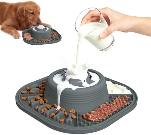 Dog Lick Bowl with Interactive Rolling Ball & Slow Feeder s,Grey by JOJDZD