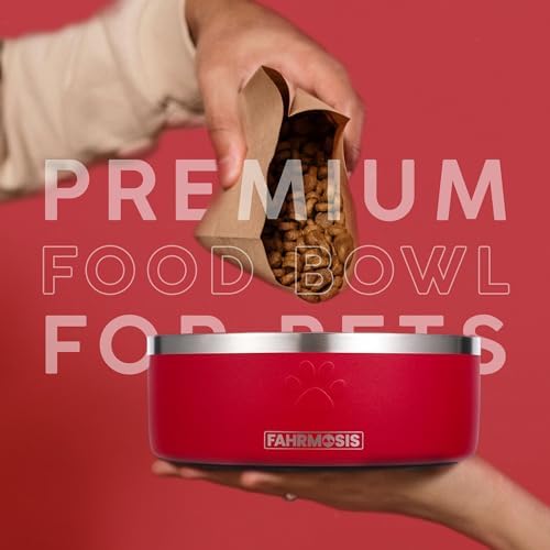 FAHRMOSIS 32 Oz Dog Bowl with Slow Feeder Insert Stainless Steel Pet Water Bowl for Medium & Large Breed Non Slip Rubber Base & Plastic Puzzle Feeder - Red - Image 6
