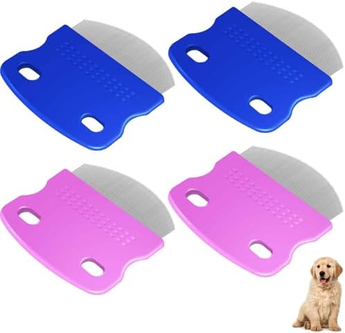 4 Pack Eye Comb, Stainless Steel Pet Tear Stain Professional Remover, Dog Cat Flea Lice Grooming Combs with Gentle Rounded Teeth, Eye Gunk Removal, Dematting Tool for Small, Medium & Large Pets by Brillirare