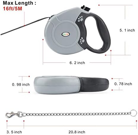 Idepet Heavy Duty Retractable Dog Leash for Small and Medium Dogs, Anti-Chewing Steel Chain 360 Degree Tangle-Free,Break and Lock System,16ft Leash for Dog Walking (Flat Rope) - Image 4