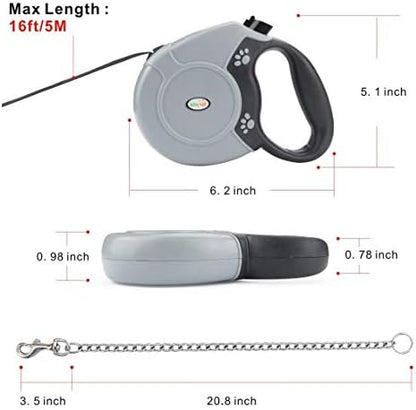 Idepet Heavy Duty Retractable Dog Leash for Small and Medium Dogs, Anti-Chewing Steel Chain 360 Degree Tangle-Free,Break and Lock System,16ft Leash for Dog Walking (Flat Rope) - Image 4