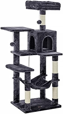 Feandrea Cat Tree, 54.2-Inch Cat Tower, Multi-Level Condo, Smoky Gray by FeandreabySONGMICSHOME