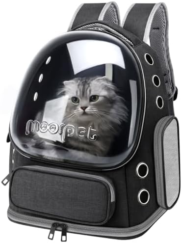 Cat Backpack Carrier, Breathable Cat Carrier Large Space Bubble Pet Backpack for Kitty Small Dog up to 20lbs, Transparent & Foldable Pet Carrier for Travel Hiking, Black by YUNLINLI